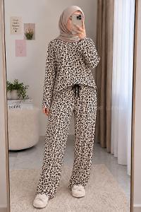 Lamelif Leopar Desenli Pijama Takımı