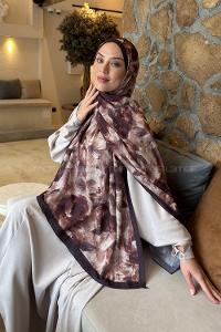 Lamelif Lotus Desen Bambu Şal Acı Kahve