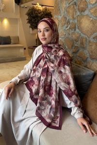 Lamelif Lotus Desen Bambu Şal Bordo