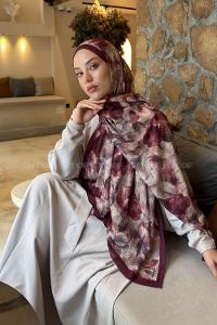 Lamelif Lotus Desen Bambu Şal Bordo