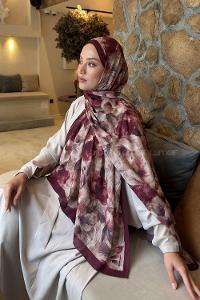 Lamelif Lotus Desen Bambu Şal Bordo
