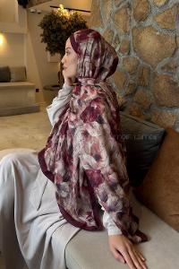 Lamelif Lotus Desen Bambu Şal Bordo