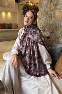 Lamelif Lotus Desen Bambu Şal Koyu Bordo