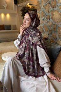 Lamelif Lotus Desen Bambu Şal Koyu Bordo