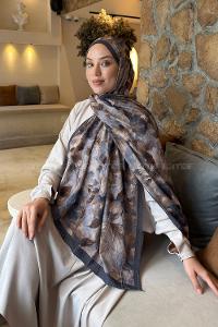 Lamelif Lotus Desen Bambu Şal Koyu Gri