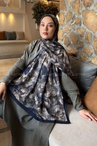 Lamelif Lotus Desen Bambu Şal Lacivert