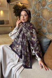Lamelif Lotus Desen Bambu Şal Mürdüm