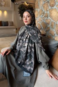 Lamelif Lotus Desen Bambu Şal Yaprak Yeşili