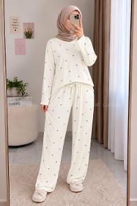 Lamelif Mavi Kalp Desenli Pijama Takımı