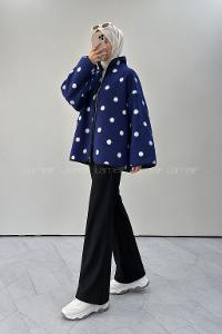 Lamelif Puantiye Desenli Polar Sweatshirt Lacivert