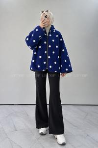 Lamelif Puantiye Desenli Polar Sweatshirt Lacivert