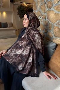 Lamelif Vintage Flower Desen Bambu Şal Siyah Kahverengi