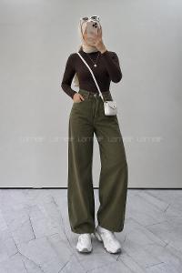 Khaki Gabardin High Waist Pants