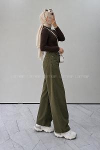 Khaki Gabardin High Waist Pants