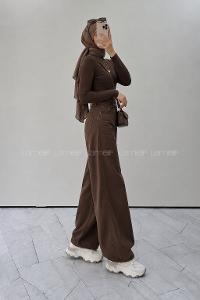 Lamelif Yüksek Bel Gabardin Fit Pantolon Kahverengi