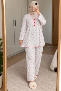 Lamelif Big Size (Büyük Beden) Çiçek Detaylı Pijama Takımı