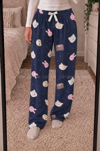Lamelif Milan Kumaş Kedi Desenli Pijama Altı