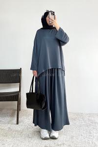 Anthracite Crew Neck Long Arm Without Accessories Regular Trousers Suit