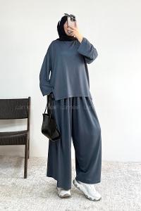 Anthracite Crew Neck Long Arm Without Accessories Regular Trousers Suit