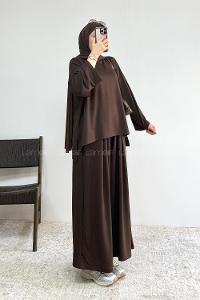Brown Crew Neck Long Arm Without Accessories Regular Trousers Suit