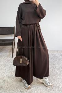 Brown Crew Neck Long Arm Without Accessories Regular Trousers Suit