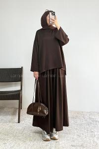 Brown Crew Neck Long Arm Without Accessories Regular Trousers Suit