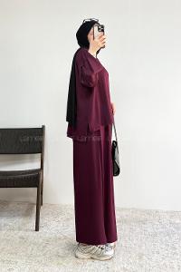 Claret Red Crew Neck Long Arm Without Accessories Regular Trousers Suit