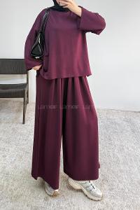 Claret Red Crew Neck Long Arm Without Accessories Regular Trousers Suit