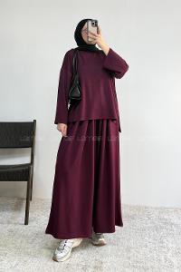 Claret Red Crew Neck Long Arm Without Accessories Regular Trousers Suit