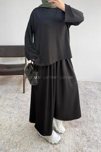 Black Crew Neck Long Arm Without Accessories Regular Trousers Suit