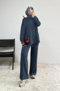 Smoked Crew Neck Long Arm Without Accessories Regular Trousers Suit