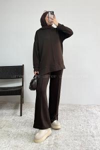 Brown Crew Neck Long Arm Without Accessories Regular Trousers Suit