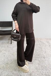 Brown Crew Neck Long Arm Without Accessories Regular Trousers Suit