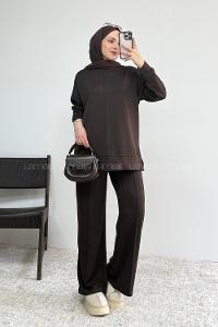 Brown Crew Neck Long Arm Without Accessories Regular Trousers Suit