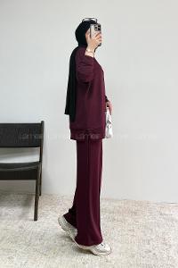 Plum Crew Neck Long Arm Without Accessories Regular Trousers Suit