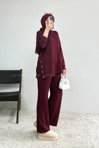 Claret Red Crew Neck Long Arm Without Accessories Regular Trousers Suit