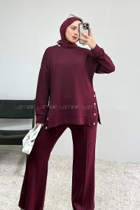 Claret Red Crew Neck Long Arm Without Accessories Regular Trousers Suit