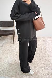 Black Crew Neck Long Arm Without Accessories Regular Trousers Suit