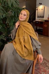 Lamelif CC Desen Aura Pamuk  Jakar  Şal Camel