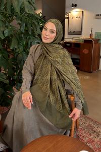 Lamelif CC Desen Aura Pamuk  Jakar  Şal Haki