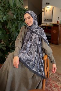 Lamelif Leaf Flower Desen Bambu Şal Antrasit