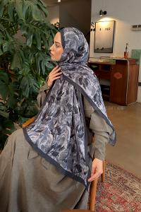 Lamelif Leaf Flower Desen Bambu Şal Antrasit