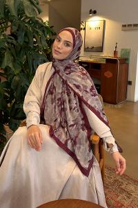 Lamelif Leaf Flower Desen Bambu Şal Bordo