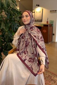 Lamelif Leaf Flower Desen Bambu Şal Bordo