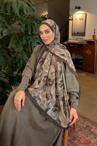 Lamelif Leaf Flower Desen Bambu Şal Haki