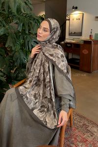 Lamelif Leaf Flower Desen Bambu Şal Haki