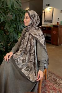Lamelif Leaf Flower Desen Bambu Şal Haki