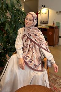 Lamelif Leaf Flower Desen Bambu Şal Kahverengi