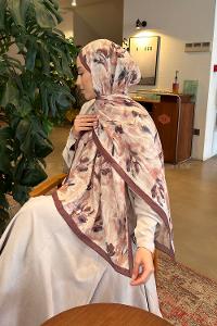 Lamelif Leaf Flower Desen Bambu Şal Kahverengi