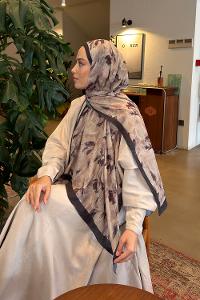 Lamelif Leaf Flower Desen Bambu Şal Koyu Bej Antrasit